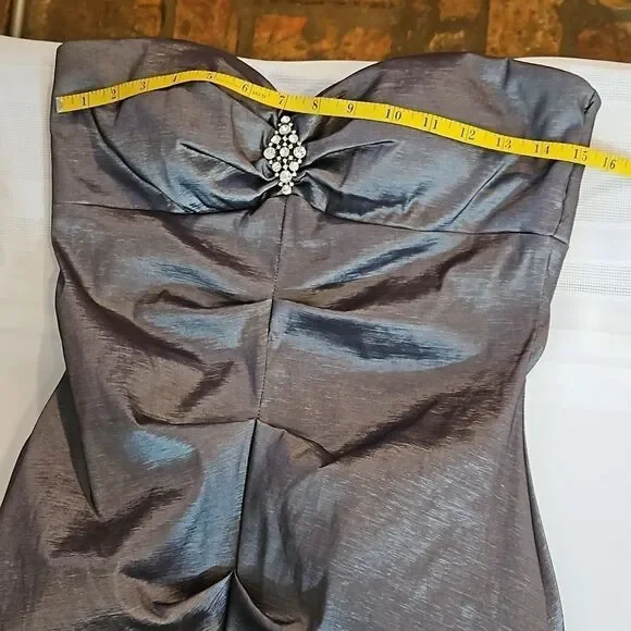 Xscape by Joanna Chen Pewter Ruched Gown - Bejeweled - Size 12 - Mermaidcore - Picture 11 of 13